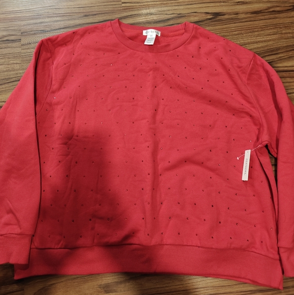feathers Red Crewneck Sweatshirt with Stud Detail - Picture 3 of 7